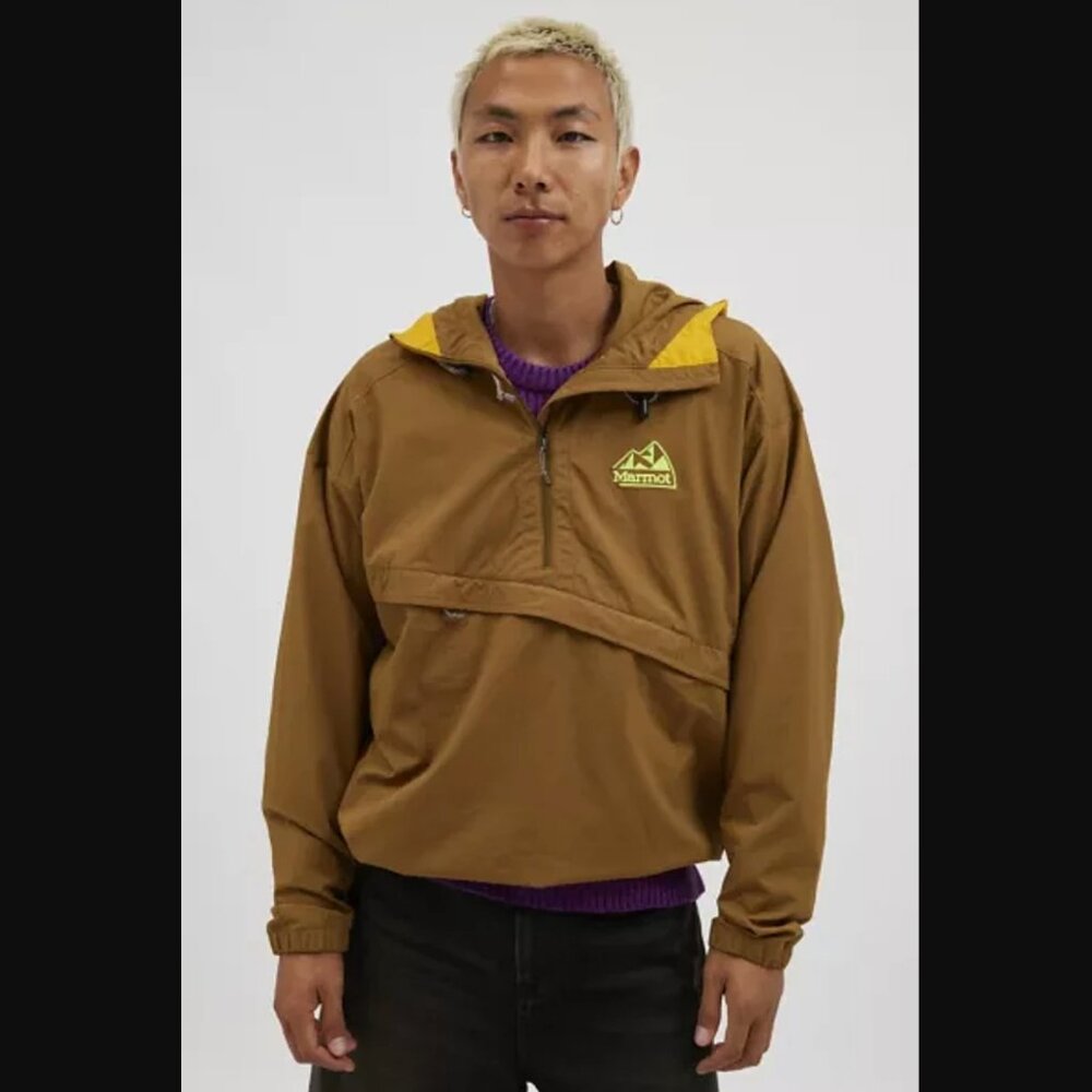 Marmot UO Exclusive '96 Active Brown w. Yellow Windproof Anorak Jacket men's XXL